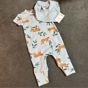 SOOKIBaby One Piece romper Cheetah Print and bandana bib Blue size 6-9 months